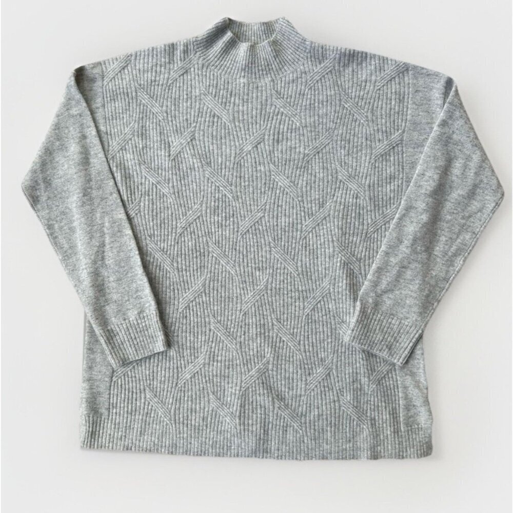 Isaac Mizrahi Cashmere Mock Neck Cable Sweater Women's Size Large Gray Soft